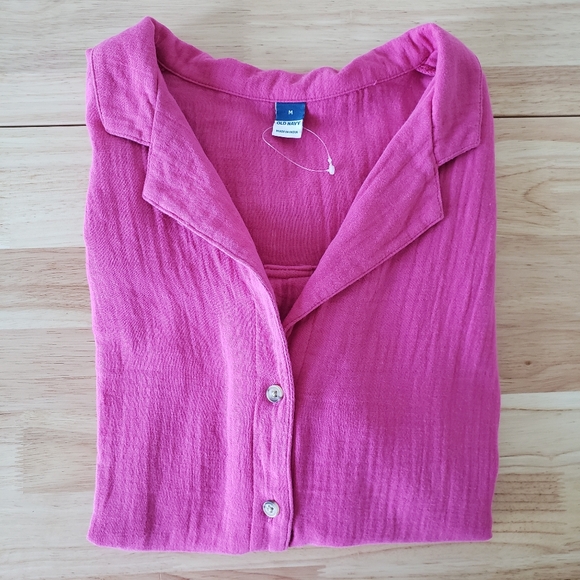 Old Navy Button Down Shirt Women's Size M Pink 100% Cotton Lightweight Beach - Picture 8 of 8
